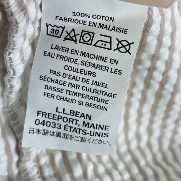 LL Bean Womens XL Seersucker Button Up Shirt Tan Striped 3/4 Sleeve Blouse - Picture 5 of 11